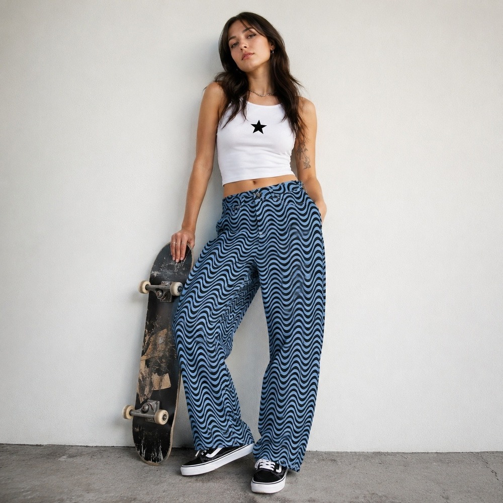 Ragged Priest Jeans Women‎ Blue Black 26 Indie Psychedelic Straight Leg Street